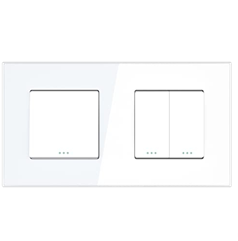 PULSAR Lichtschalter mit Wechselschalter Doppelt Glas Unterputz Weiß 2 Fach, Doppel Wechsel Schalter mit Ein-Ausschalter 10A 250V