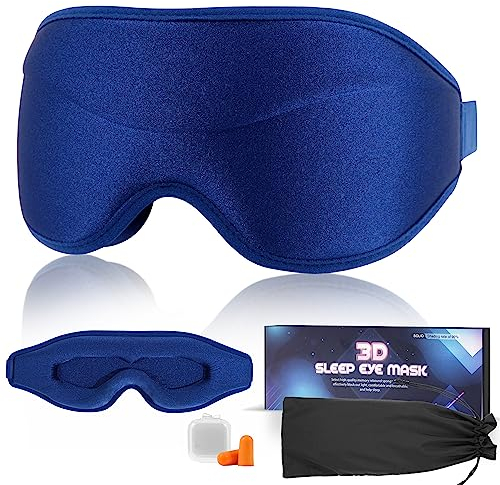 Schlafmaske Frauen Herren, Augenmaske für Druckentlastung und tiefen Schlaf, Schlafmasken mit verstellbarem Stirnband und Ohrstöpsel, Schlafbrille Herren bequem wiegt nur 35 g,Sleeping Mask für Reisen
