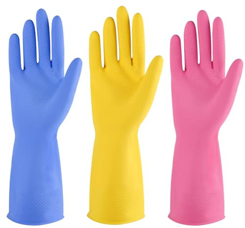 IUCGE 6 Pairs Household Multi-Colored Rubber Cleaning Gloves, Reusable Kitchen Dishwashing Gloves. (6, Xl)