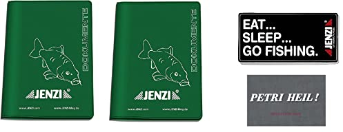 blntackle76 Set Fischereischein - Ausweismappe für Angelpapiere von Jenzi + gratis Aufkleber eat Sleep go Fishing Petri Heil (Set #2, 2 x Tasche+1 xaufkleber Eat + 1x Aufkleber Petri)