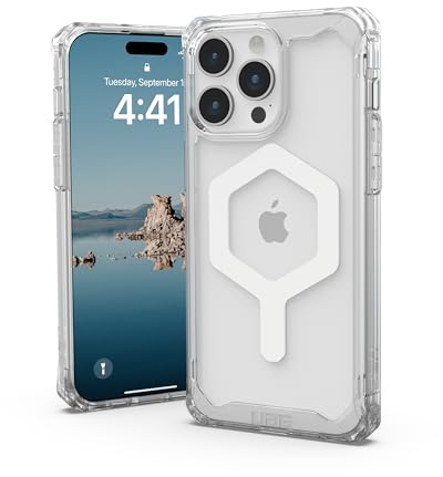 URBAN ARMOR GEAR UAG [Updated Version] Compatible with iPhone 15 Pro Max Case 6.7 Plyo Ice/White Built-in Magnet Compatible with MagSafe Charging Rugged Anti-Yellowing Transparent Protective Cover