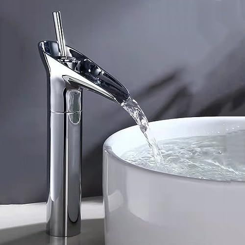 Robinet Cascade Haute Mitigeur Haut Pour Vasque À Levier Unique À 1 Trou Robinet Salle Bain Chaud Et Froid,chrome