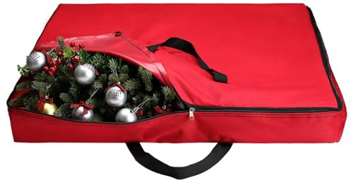 Oudain Pop Up Christmas Tree Storage Bag Large Storage Container Oxford Polyester Christmas Tree Bag with Handles and Zippers for Pop Up Xmas Decorations(34 x 34 x 4.7 Inch,Red)