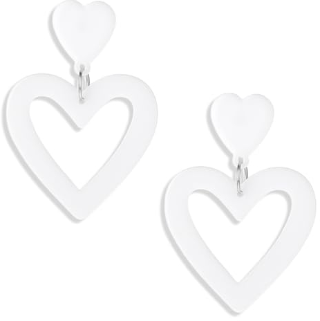 Neon Ohrringe Damen Herz Ohrringe Acryl Creolen Vintage 80er Jahre Party Ohrringe Mädchen Herz Creolen Halloween Weihnachten Kostümparty Earrings 70er 80er 90er Jahre Partyzubehör (Weiß)