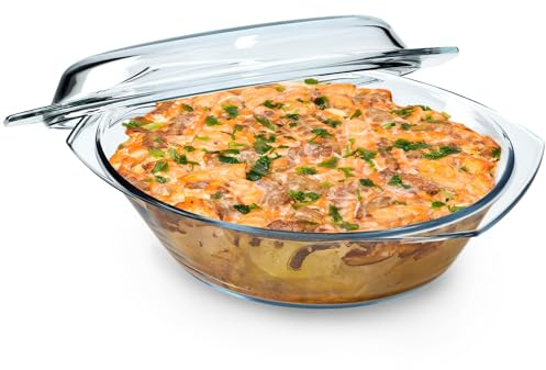 KADAX Cacerola de cristal resistente al calor, recipiente ignífugo, olla de cristal con tapa y asas, vajilla para asar, horno, horno eléctrico, para lasaña, carne, transparente (ovalada 4,4 L)