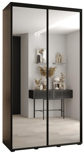 ABIKSMEBLE Armario dormitorio doble deslizante – moderno, con barra y estantes – 235,2 x 130 x 45 cm – Negro