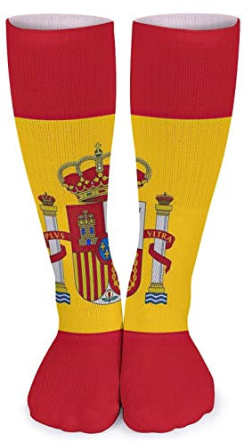 NLWQEKV Calcetines Largos Con Patrón de Moda Para Hombre y Mujer, Con Bandera de España, Cortos Divertidos, Hasta El Muslo Para Niños