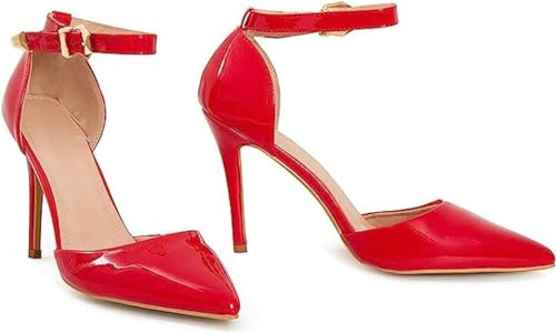 Gizelle Womens Ladies HIGH Heel Pointy Toe Stiletto Sandals Ankle Strap Court Shoes (UK 8, Red)