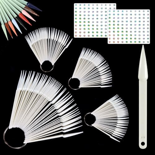 Allstarry 200 Pcs Natural Nail Swatch Sticks with Ring and Numbered Tips Pointed Shaped Nail Art Polish Display Tips, False Nail Sample Sticks, Sacks of Nail Practice-Tips for Manicure