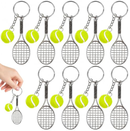KOMUNJ 10 portachiavi da tennis in metallo, racchetta da tennis, regalo sportivo per uomini, donne, ragazze, portachiavi creativi in argento