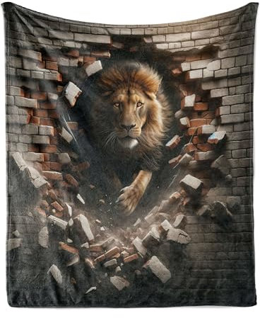 ABAKUHAUS Löwe Weich Flanell Fleece Decke, König, der aus Einer Ziegelwand hervorgeht, Gemütlicher Plüsch Decke Werfen, 150 x 200 cm, Blasser Senf Dunkler Senf
