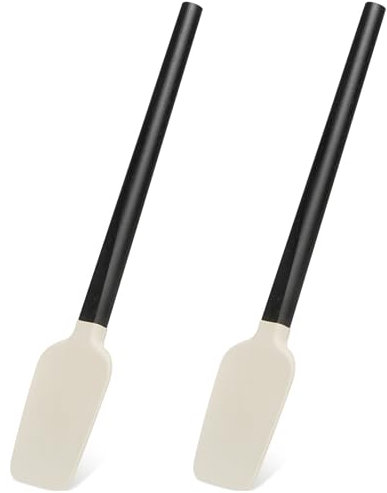 2 Silicone Rubber Spoonulas, 12.5-Inch Flexible Rubber Spatula Set, Silicone Cooking Spatulas with Wood Handle Resitant to High Heat, Silicone Rubber Spatulas with Wooden Handle
