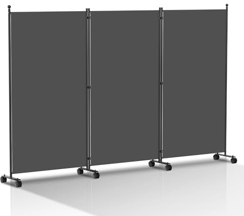 Vigevee Paravent Raumteiler Klappbar Freistehend auf Rollen - Trennwand, Umkleide Sichtschutz 3 Teilig 263x181 cm für Büros, Balkon - Anthrazit