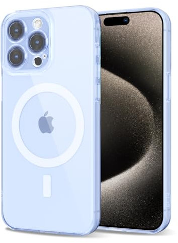 Svanove for iPhone 15 Pro Max Case Clear Compatible with Magsafe, Transparent Magnetic Magnet Mag Case, Cute Slim Thin Silicone Grip & Shockproof Camera Cover Drop Protection Bumper, Light Blue