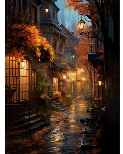 Giahism Straßenansicht Malen Nach Zahlen Erwachsene-Malen nach Zahlen für Erwachsene Landschaft,Straße Malen Nach Zahlen Ölgemälde für Home Wand Dekor(30x40cm)