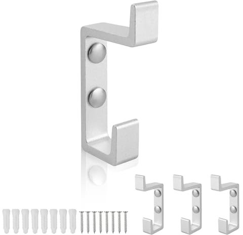 KINHARD Garderobenhaken Silber Kleiderhaken 4er Set - 15mm Akustikpaneele Haken丨Oberer und Unterer Doppelhaken, Praktische Wandhaken für Garderobe, Badezimmer, Küche und Schlafzimmer