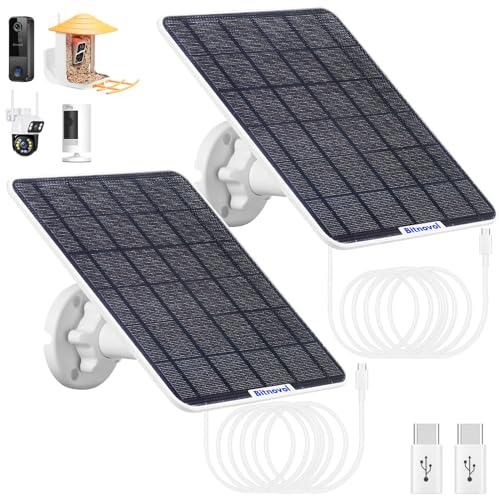 8W 2 Pack Solar Panel for Bird Feeder Camera,USB C Solar Panel Charger Match to Rechargeable Battery Powered Security Cameras,Ring Camera Solar with IP65 DC USB Ports 9.8ft Cable 360° Swivel Bracket