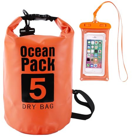 TYXHXTF Dry Bag wasserdichte Tasche 5L, Wasserdichter Packsack mit Schultergurt und Wasserfester Handyhülle für Boot, Kajak, Angeln, Rafting, Schwimmen, Camping und Strand