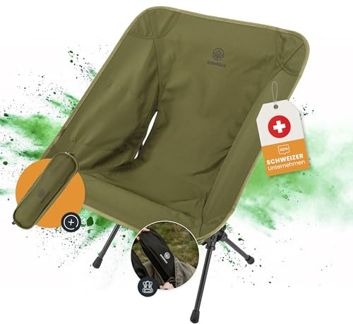 Bushpeak Wildscape Campingstuhl kleines Packmaß mit Transporttasche - Outdoorstuhl Wandern Trekking kompakt bis maximal 150kg (Grün, Mittel)