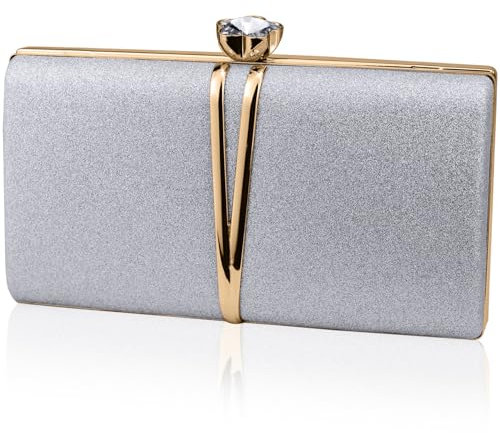 Farcauo Damen Abendtasche kleine Clutch Hochzeit Handtasche Silber Damen Kleine Schultertasche mit abnehmbarer Kette elegante Crossbody Tasche Glitter Abendtasche für Bankett und Party