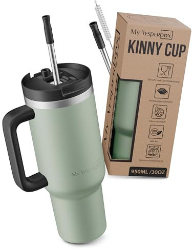 My Vesperbox Kinny Cup – Thermos - Borraccia con cannuccia 500, 950,1200 ml – Tazza da caffè To Go – Thermos in acciaio inox senza BPA e melamina