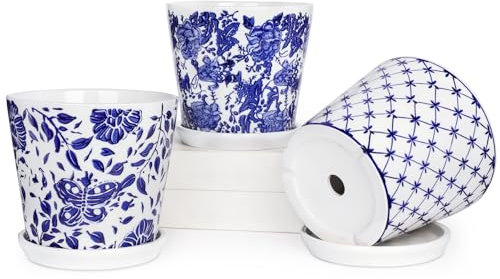 Oairse Lot de 3 pots de fleurs ronds en céramique avec trou de drainage et bol en céramique pour plantes succulentes, cactus, intérieur et extérieur, jardin, maison, rebord de fenêtre - Diamètre
