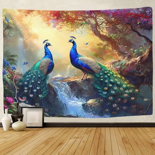 TIICZAAKL Tapisserie Pfau Wandteppich Wandbehänge Tier Theme 3D-Druck Wandtuch Gobelin Tapestry Heimdekoration Für Studentenwohnheim, Schlafzimmer Wohnzimmer Dekor 100cmx150cm