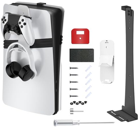 LiLiTok FP5 Pro Wandhalterung, Stabiler Metallständer mit Controller und Headset-Halterung für PS5 Pro /PS5 Slim Disc Laufwerk & Digital Edition Wandhalterung Zubehör (Schwarz)