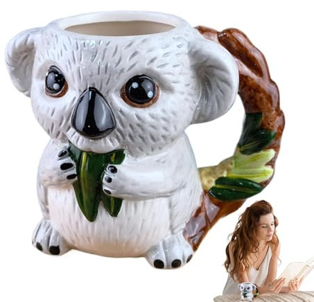 Sghtil Tazza da caffè a forma di animale, in ceramica a forma di koala – 520 ml unica tazza da tè a forma di koala – Tazza da viaggio in ceramica a forma di animale, carina tazza da caffè per casa