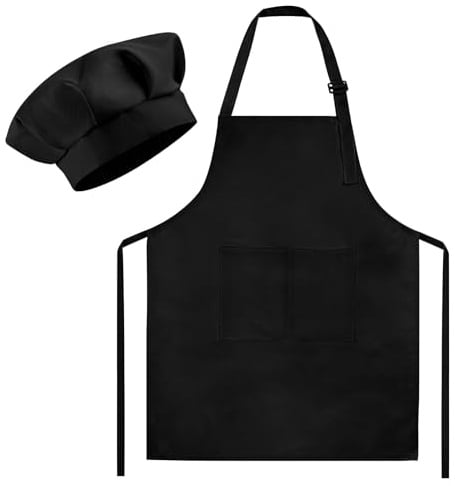 Morcheiong Kochmütze und Schürze für Kinder, verstellbare Malschürze und Kochmütze für Kinder mit 2 großen Taschen für Koch-, Mal- und Backaktivitäten für Kinder