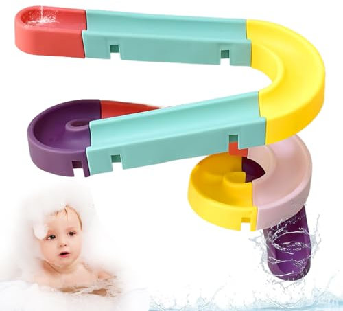 16 Pièces Jouets de Bain pour Enfants, Jouet de Bain Toboggan Canard, Jouets de Douche sur Rail Mural, Jouets de Baignoire à Glissière d'eau avec Ventouses pour Enfants Garçons Filles Cadeau