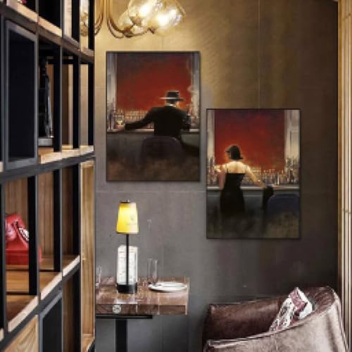 Morden industrial style bar decor painting woman couple bar dining bar canvas painting song and dance club picture 30x45cmx2 Frameless