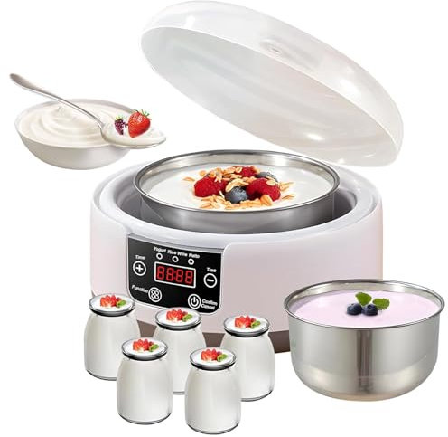 Yogurt Maker Machine 36 Hours with Temperature Control and Timer, 1.2L Yogurt Machine with LED Display, Multifunctional Yogurt Maker Stainless Steel Design for Home Use (yogurt machine+5 cups)