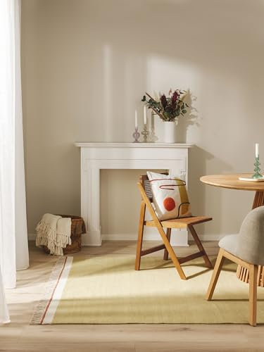 benuta Pop Wollteppich Karla - Grün 160x230 cm - Wolle - Rechteckig & im Style: Fransen, Uni, Natural Living - Pflegeleicht für Wohnzimmer Schlafzimmer