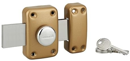 Verrou à bouton Apache, porte de garage, cylindre 30 mm, pêne 160 mm, acier, 3 clés, époxy or, haute sécurité, réversible, serrure à encastrer, protection arrachement, THIRARD