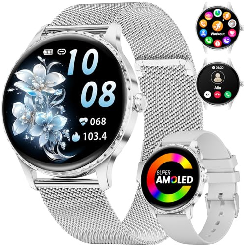 LIGE Smartwatch Damen mit Telefonfunktion, 1.32 AMOLED Fitnessuhr mit 100+ Sportmodi, Herzfrequenz Schlafmonitor Menstruationszyklus, IP68 Wasserdicht Armbanduhr für Android iOS (FV22-E)