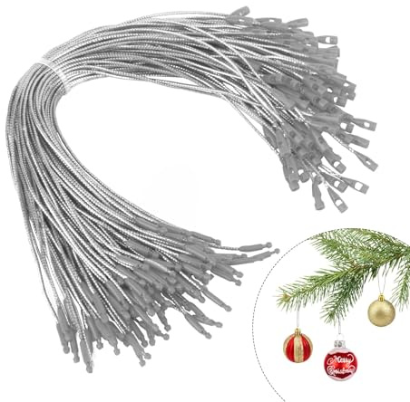 Aufhänger für Weihnachtskugeln, 100 PCS Christbaumkugeln Aufhänger, Schnappverschluss Schnur, Weihnachts Ornament Aufhänger mit Schnappverschluss für Weihnachtskugeln, Geschenkanhänger (Silber-100)