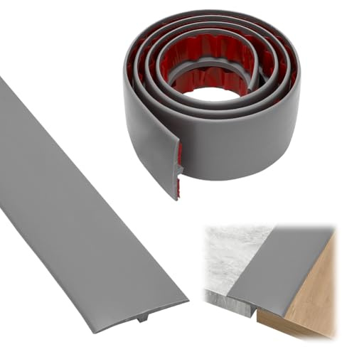 T Profile Transition Strip, PVC Door Threshold Strip, 3 m x 5 cm, Self-Adhesive Transition Profile, Floor Height Adjustment, Cover Strip for Parquet Floors, Laminates, Thresholds (Grey)