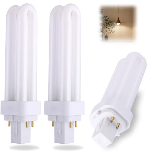 ingoodtle G24q-2 4 Pin Compact Fluorescent Bulb 18W, 3 Pack Warm White 2700K 1200LM PLC Energy Saving Light Bulbs 4-Pin CFL Lamp 2U Double Turn Tube Lamp for Bedroom Bathroom Corridor
