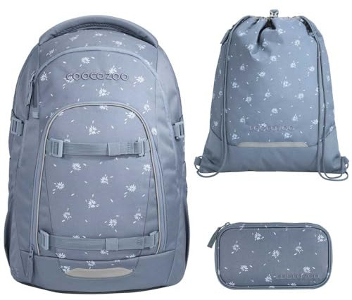 coocazoo MATE Schulranzen-Set 3tlg für Mädchen und Jungen ab der 4. Klasse mit Rucksack. Schlamperetui und Sportbeutel (Bloomy Daisy V2)