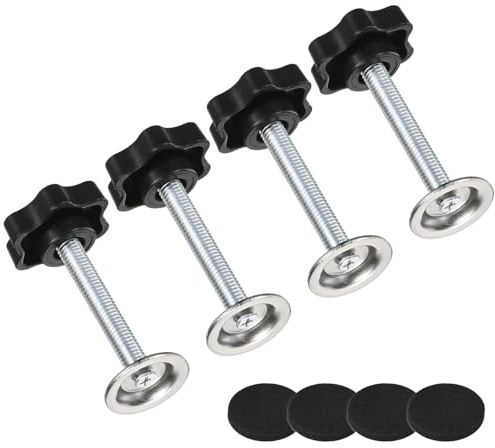 M METERXITY 4-Pack Star Handle Hand Screws, M8x50mm Carbon Steel Thread Star Clamping Knobs with Screws, Pressure Plate and Rubber Pad for Woodworking/Mechanical Equipment [Black]