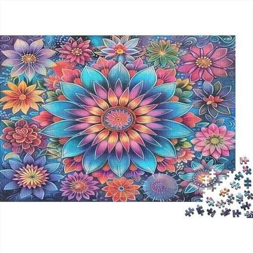 Blumen Mandala Legespiel 1000 Teile Aus Premium Karton Panorama-Puzzle Als Ultra Schwieriges Puzzle Für Reise-Jigsaw-Puzzle Für Anspruchsvolle Puzzler 70x50cm/1000pcs