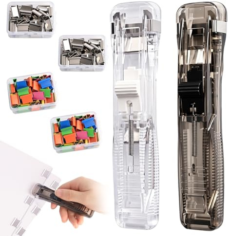 Klammerspender Set mit 2 Pusher & 200 Clips – Mini Push Hefter | Wiederverwendbare Papierklammern für Dokumente ohne Beschädigung, idealer Creative Stapler für Schule, Büro und Home Office
