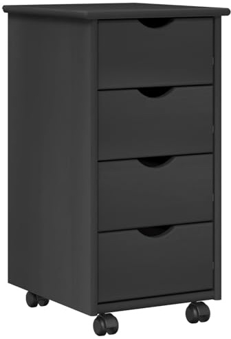 vidaXL Rollschrank Mit Rad Grau 34 x 39 x 65,5 cm Massivholz Kiefer, Minimalistischer Rollschrank, rechteckiger Kiefernholz-Stauraum, große Schubläden, mobiler Büro- und Schlafzimmerhelfer