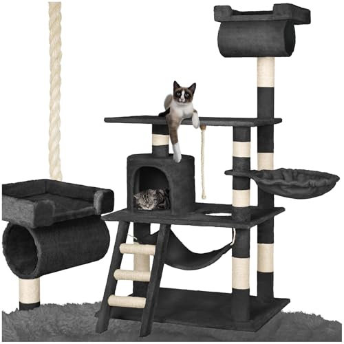 tectake® Arbre à Chat Griffoir pour Chat 141cm, Maison Chat Interieur Jeux Chat Appartement avec Grattoir Chat Rampe pour Chat Couchage Chat Hamac Chat Tunnel Chat Echelle Chat Lit pour Chat