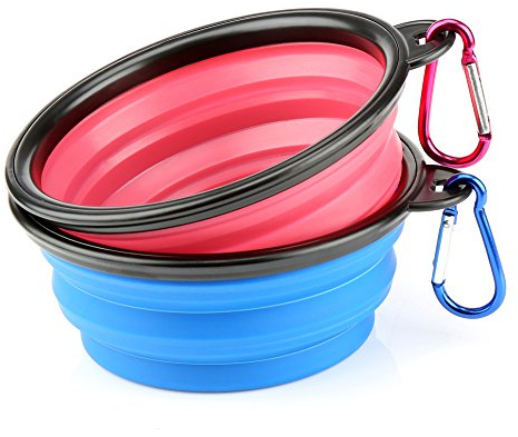 H&S Gamelle Pliable pour Chien - Lot de 2 - Petit Bol Eau de Voyage sans BPA pour Les Chiens - Mousqueton Intégré pour Un Transport Facile - Gamelle Portable & Retractable