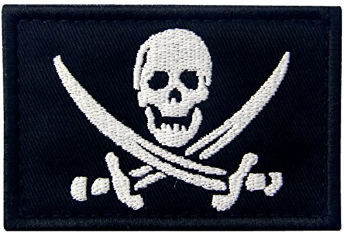 Drapeau Pirate Militaire Moral Brodé Fastener à Crochet et Boucle Patch, Blanc