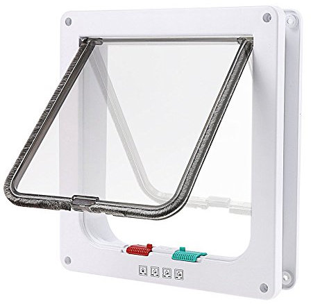 Tencro 4-Way Locking Cat Flap Small Dogs Door in & Out Safe Pet Door with Liner