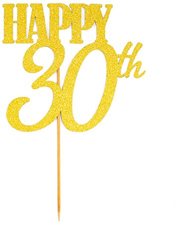 Oblique Unique® Torten Kuchen Topper Aufsatz Happy 30th Geburtstag - Gold mit Glitzereffekt - Jubliäum Deko
