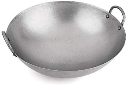 Moca Factory Wok de acero pesado Canontese Wok de acero al carbono martillado a mano casa de hierro fundido Binaural Wok, fondo redondo tradicional (45,72 cm)